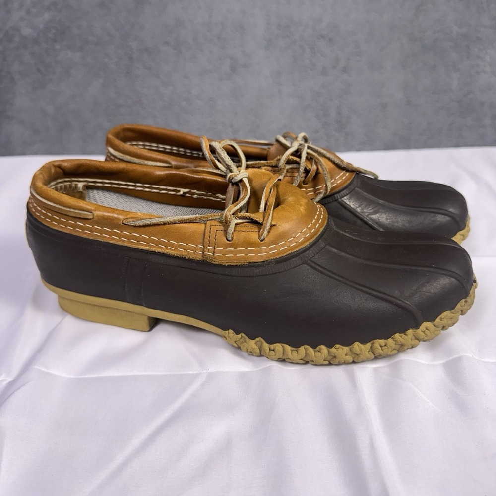 LL Bean Duck Boots Low Rubber Mens 10 Garden Shoes Brown Leather 175061 USA